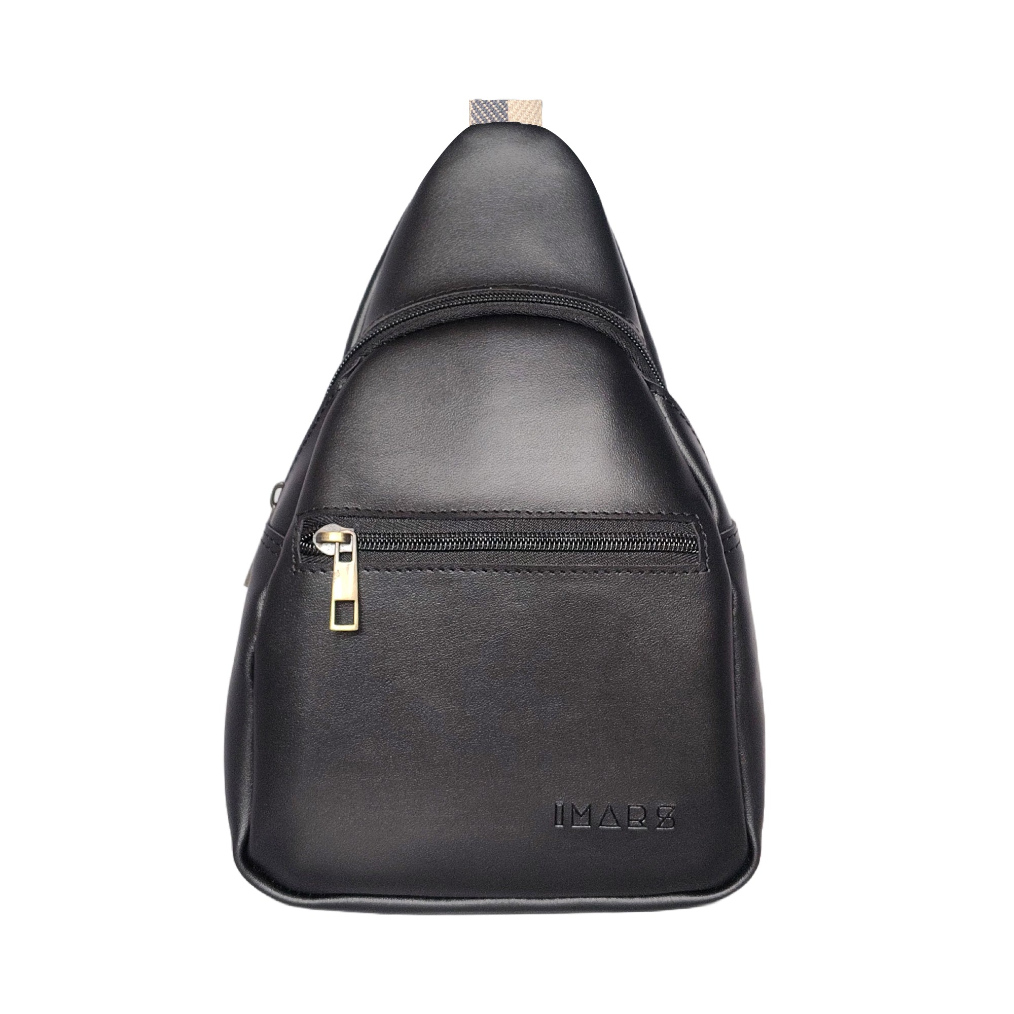 Black Vegan Leather Sling Backpack for Men Travel Crossbody Bag