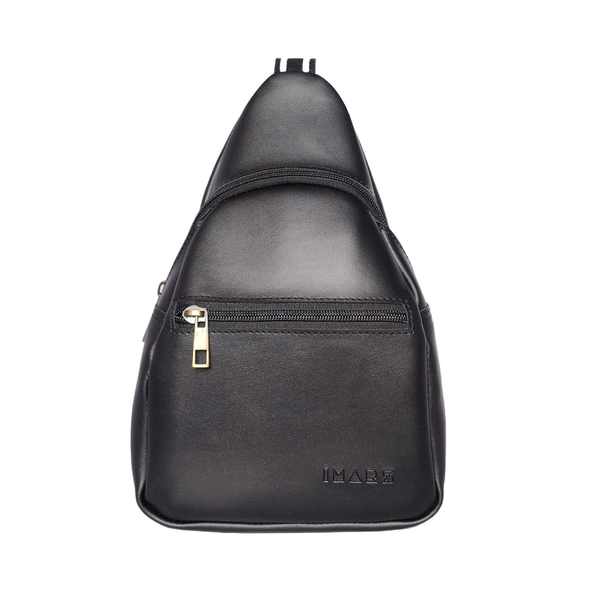 Black Vegan Leather Sling Backpack for Men Travel Crossbody Bag