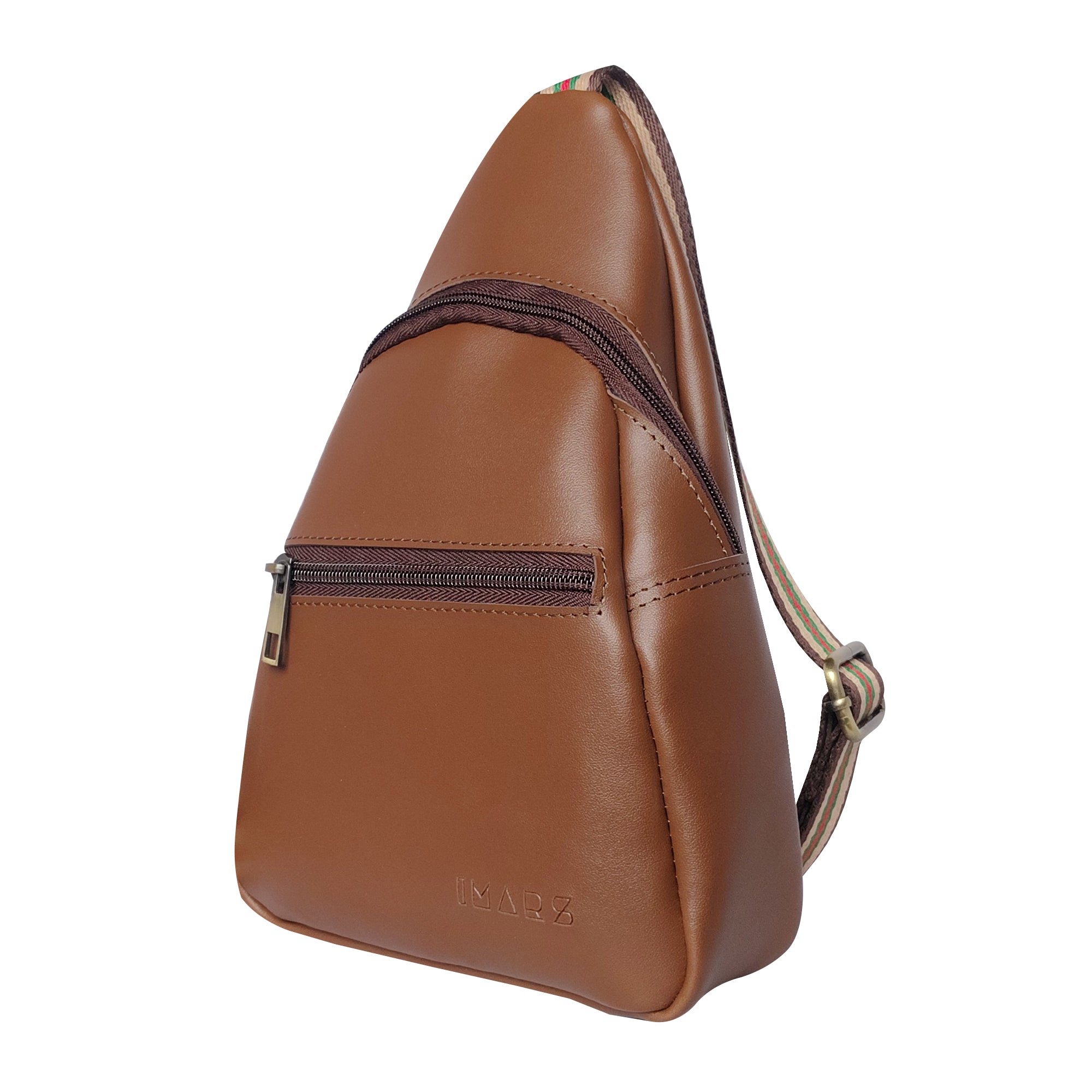 Brown Vegan Leather Sling Backpack for Men Travel Crossbody Bag