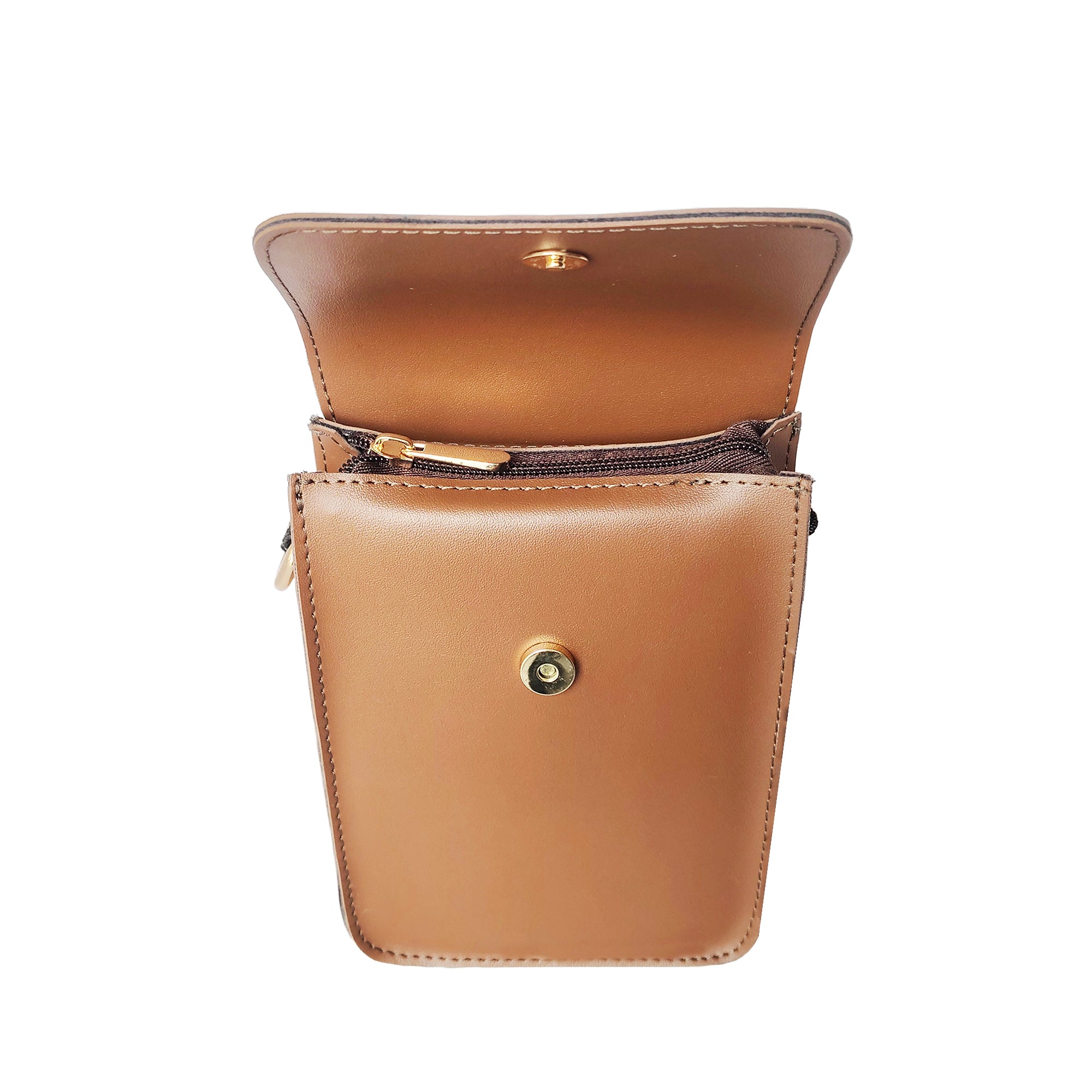 Structured Mobile Pouch Brown For Women & Girls (Mobile Bag) Made With Faux Leather