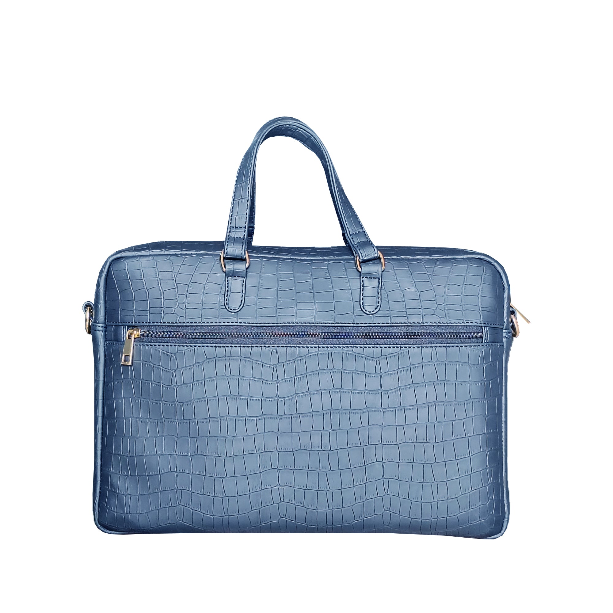 Premium Durable Navy Blue Vegan Leather Laptop Bag with Reinforced Stitching